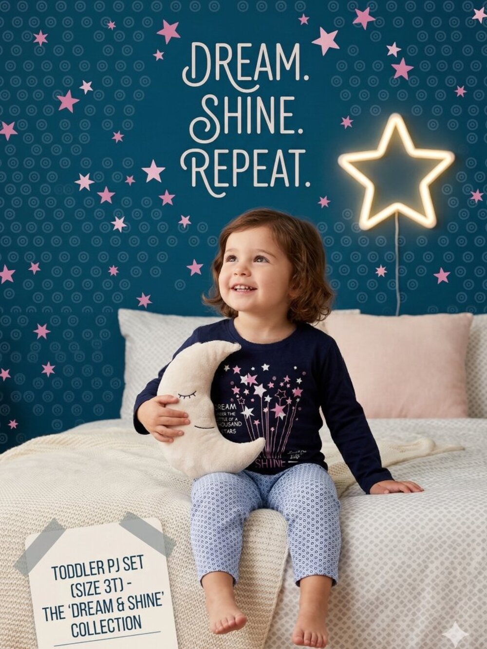 Navy Blue "Dream & Shine" Pajama Set - Starry Graphic Sleepwear
